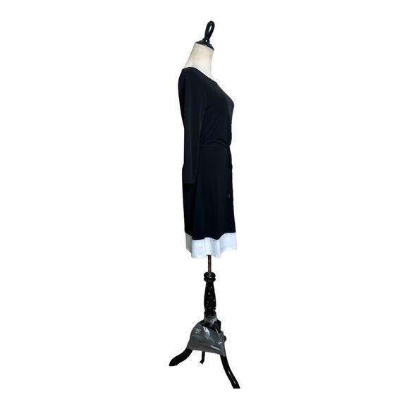 Tahari black with white trim 3/4 sleeves belted mini dress size XS - Picture 12 of 13